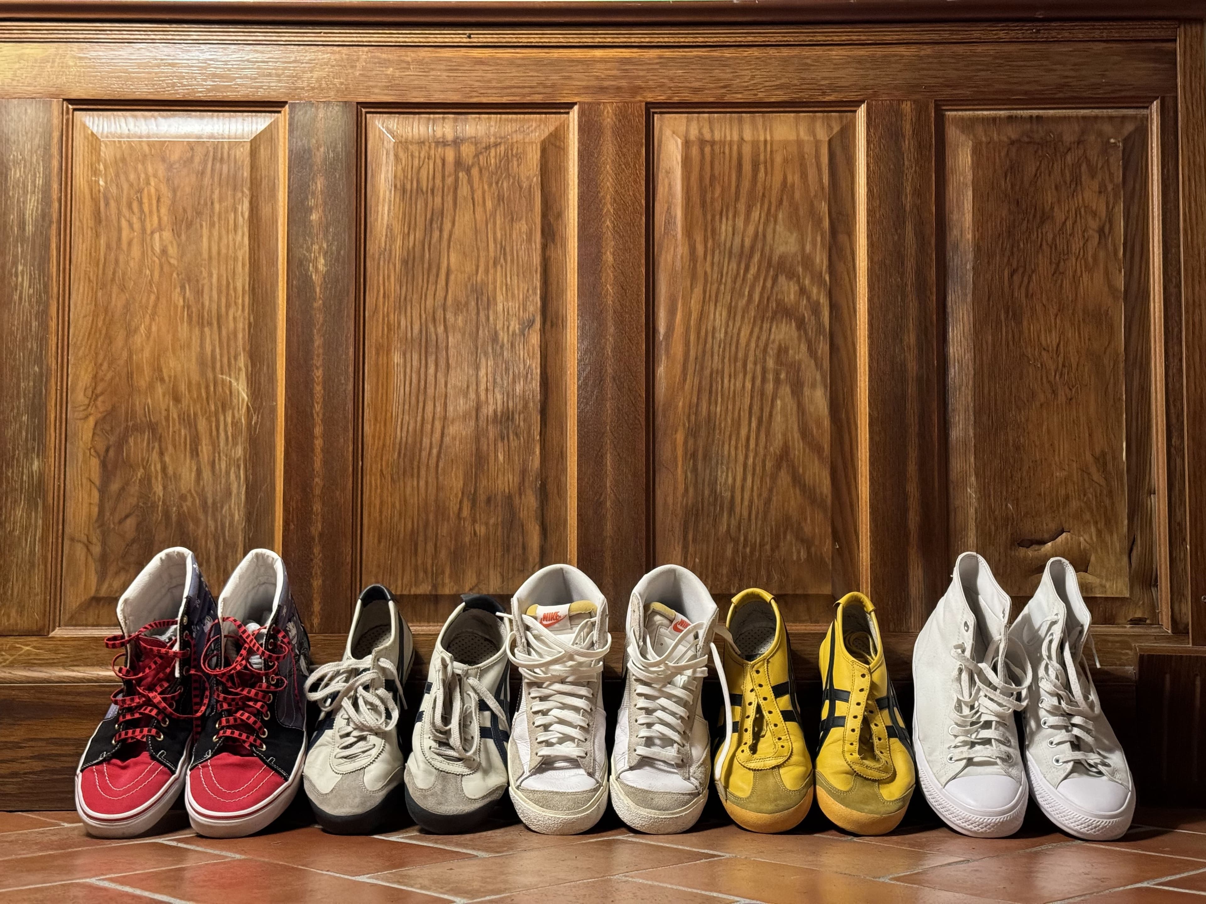 Shoes specialist care — Sneakers staged after specialist shoe cleaning and deodorizing