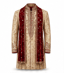 Wedding / Sherwani specialist care — Men's formal sherwani ready after wedding dry clean and press